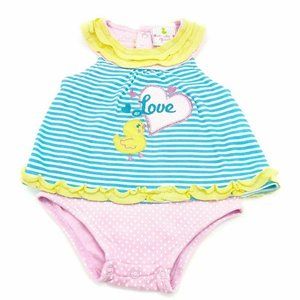 Baby Girl Short Bodysuit Summer Outfit Love Duck 3-6 M Duck.Duck Goose Pink Blue